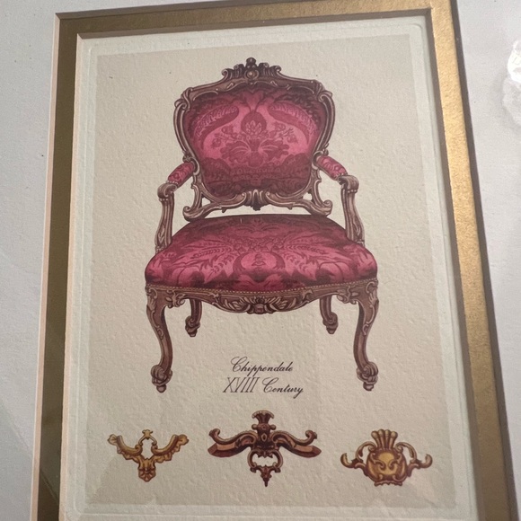 Pair of framed & matted antique chair prints - Picture 2 of 3